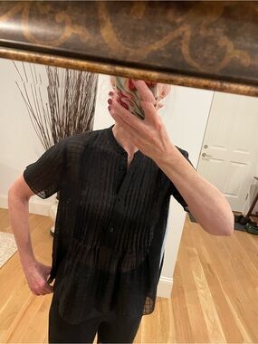 rag & bone Black Sheer Grid-Stripe Button Blouse
